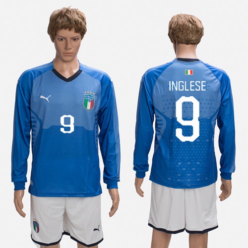 Italy #9 Inglese Blue Home Long Sleeves Soccer Country Jersey